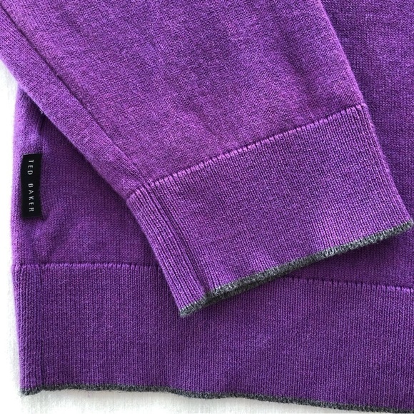 Ted Baker men's purple knitted v-neck sweater. Size 5 (Large) - Picture 8 of 11